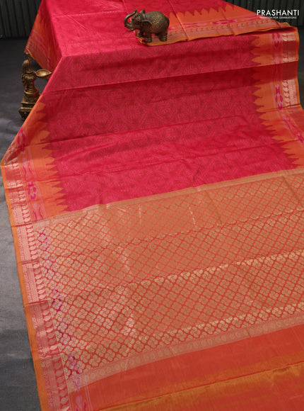 Bangalori semi silk saree maroon pink and dual shade of yellow with allover ikat weaves and zari woven border