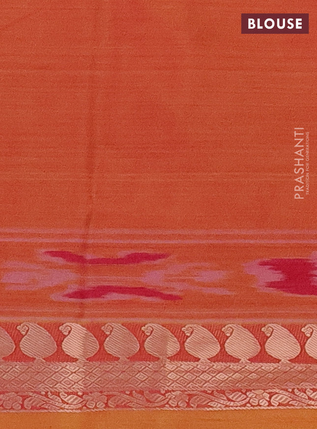 Bangalori semi silk saree maroon pink and dual shade of yellow with allover ikat weaves and zari woven border