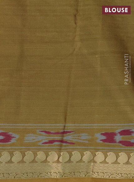 Bangalori semi silk saree rust shade pink and mehendi green with allover ikat weaves and zari woven border
