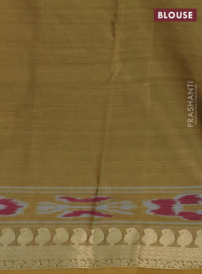 Bangalori semi silk saree rust shade pink and mehendi green with allover ikat weaves and zari woven border