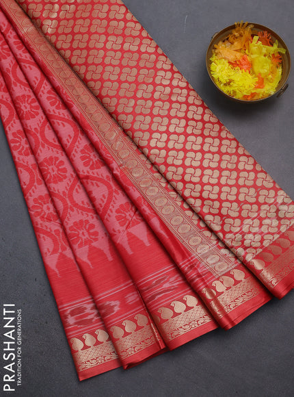 Bangalori semi silk saree red shade and red with allover ikat weaves and zari woven border