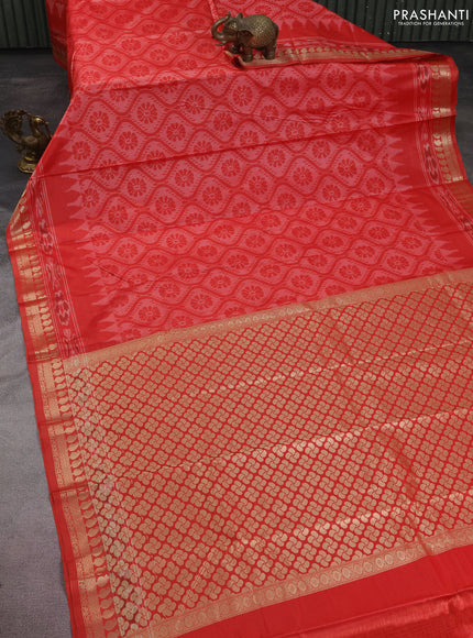 Bangalori semi silk saree red shade and red with allover ikat weaves and zari woven border