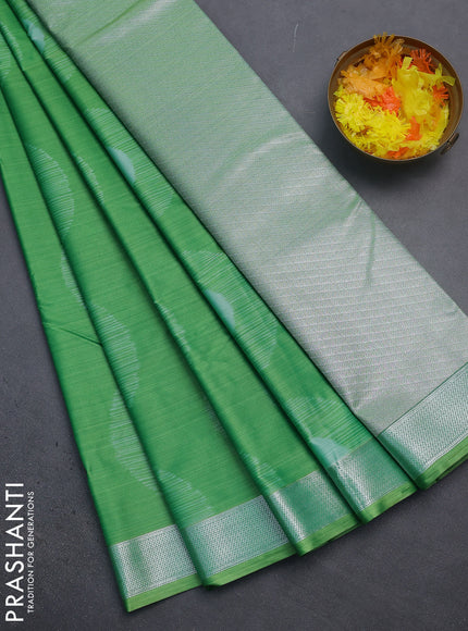 Bangalori semi silk saree green with allover ikat weaves and zari woven border