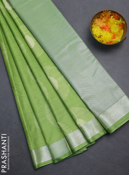 Bangalori semi silk saree light green with allover ikat weaves and zari woven border
