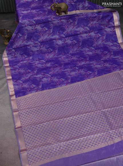 Bangalori semi silk saree violet with allover ikat weaves and zari woven border