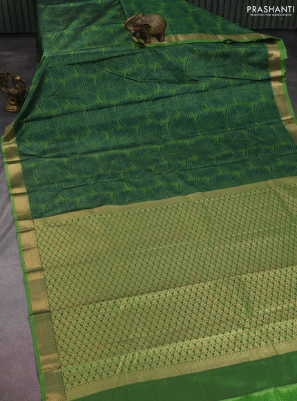Bangalori semi silk saree light green and green with allover ikat weaves and zari woven border