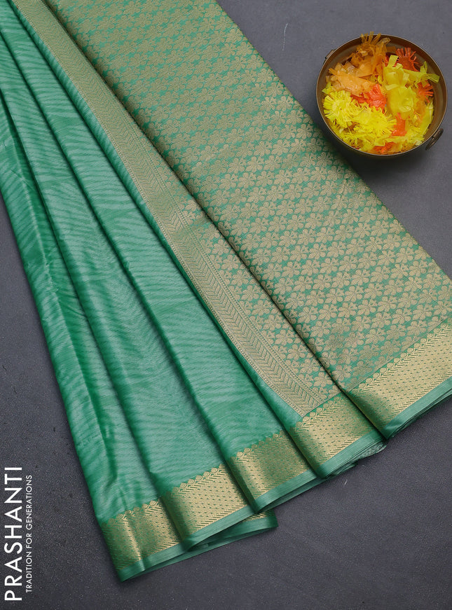 Bangalori semi silk saree teal green with allover ikat weaves and zari woven border