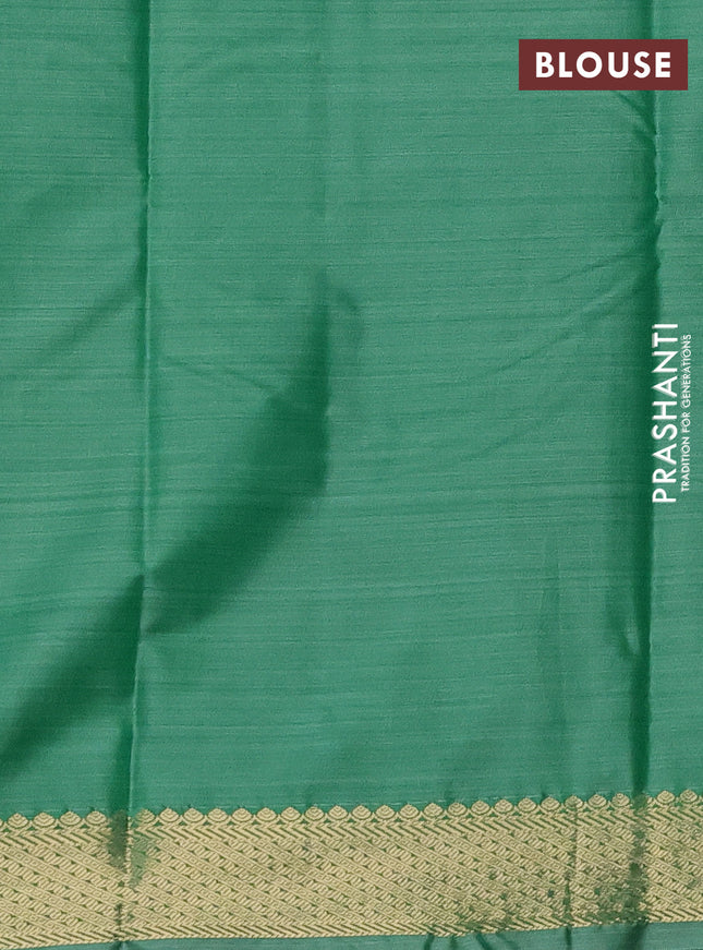 Bangalori semi silk saree teal green with allover ikat weaves and zari woven border