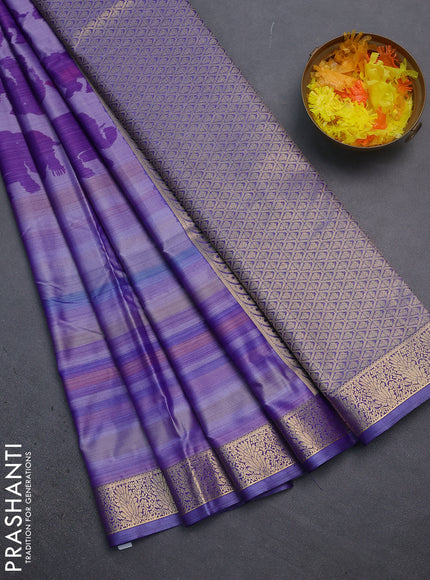 Bangalori semi silk saree mild lavender with allover elephant butta ikat weaves and zari woven border