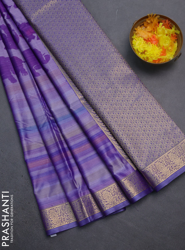 Bangalori semi silk saree mild lavender with allover elephant butta ikat weaves and zari woven border