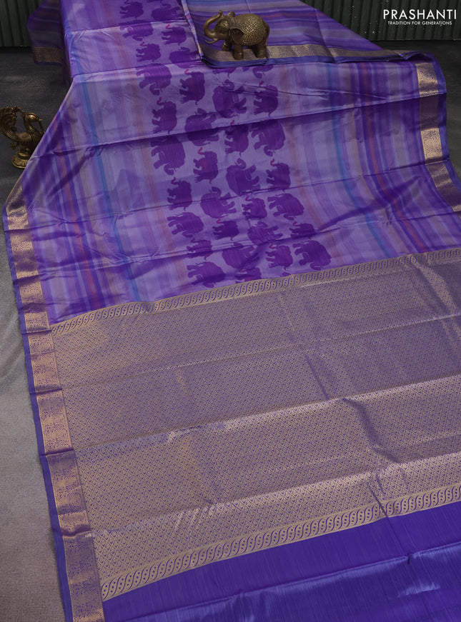 Bangalori semi silk saree mild lavender with allover elephant butta ikat weaves and zari woven border