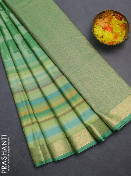 Bangalori semi silk saree light gree and green with allover elephant butta ikat weaves and zari woven border