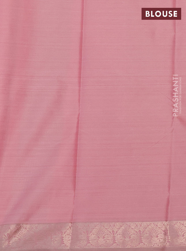 Bangalori semi silk saree peach pink with allover ikat weaves and zari woven border