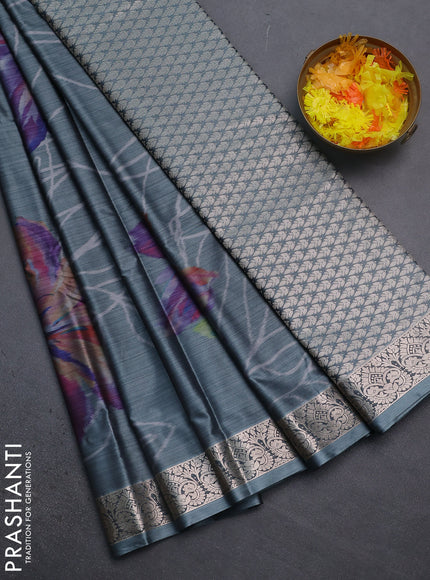 Bangalori semi silk saree grey shade with allover ikat weaves and zari woven border