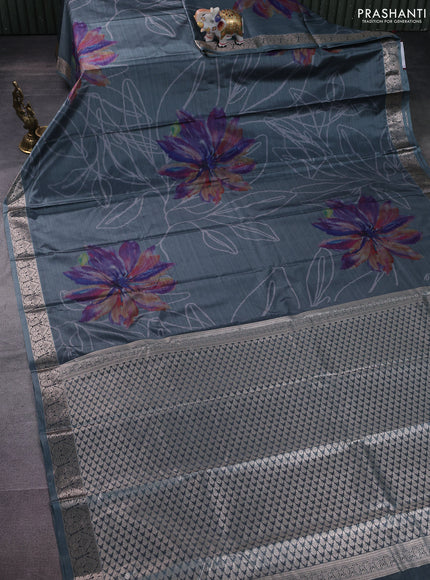 Bangalori semi silk saree grey shade with allover ikat weaves and zari woven border