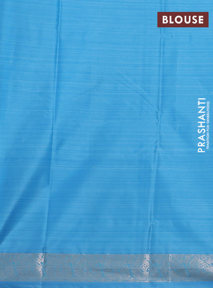 Bangalori semi silk saree light blue with allover ikat weaves and zari woven border