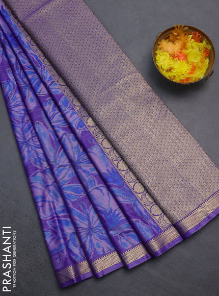 Bangalori semi silk saree lavender and violet with allover ikat weaves and zari woven border