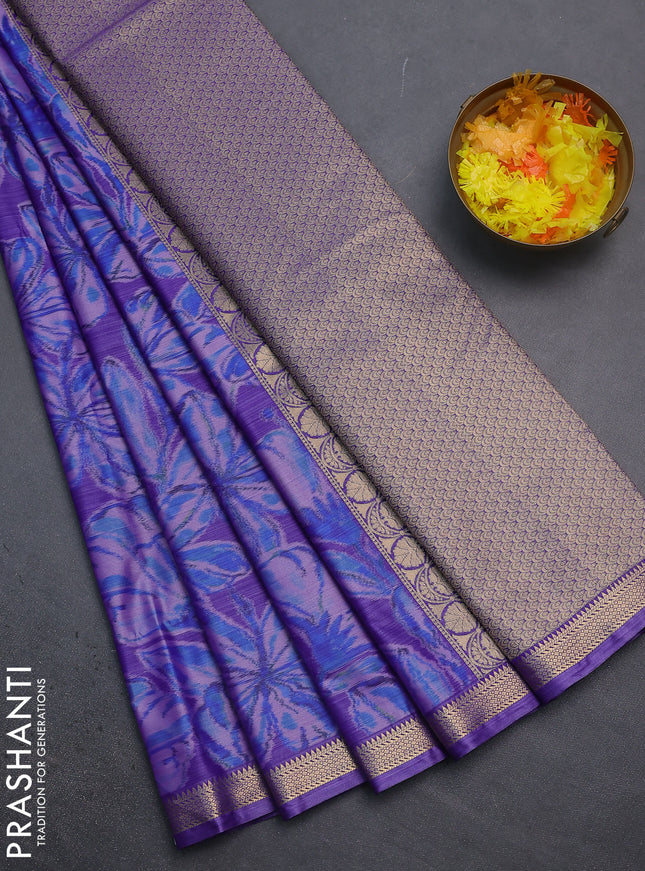 Bangalori semi silk saree lavender and violet with allover ikat weaves and zari woven border