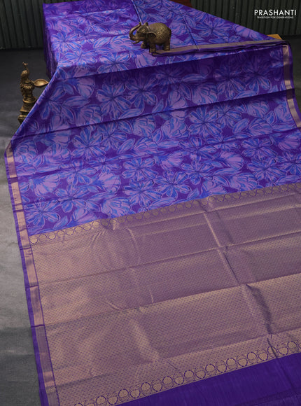 Bangalori semi silk saree lavender and violet with allover ikat weaves and zari woven border