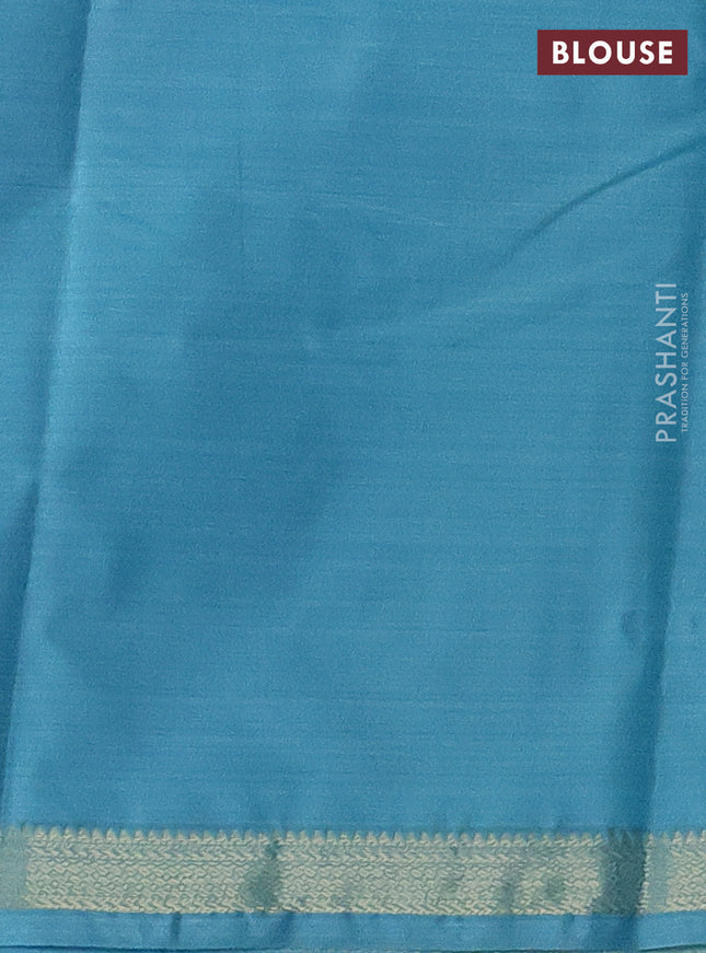 Bangalori semi silk saree light blue with allover ikat weaves and zari woven border