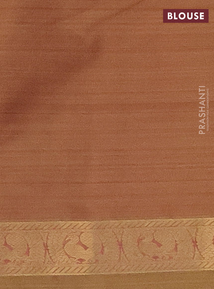 Bangalori semi silk saree pastel peach and mehendi green with allover ikat weaves and zari woven border