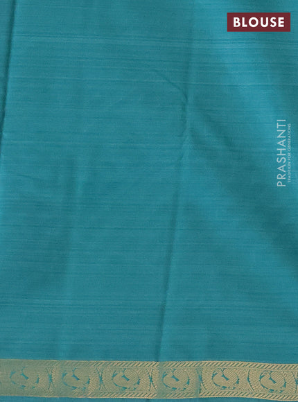 Bangalori semi silk saree teal green shade with allover ikat weaves and zari woven border