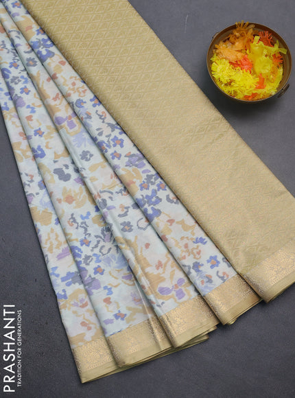 Bangalori semi silk saree off white and sandal with allover ikat weaves and zari woven border