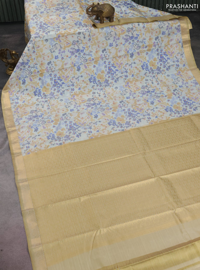 Bangalori semi silk saree off white and sandal with allover ikat weaves and zari woven border