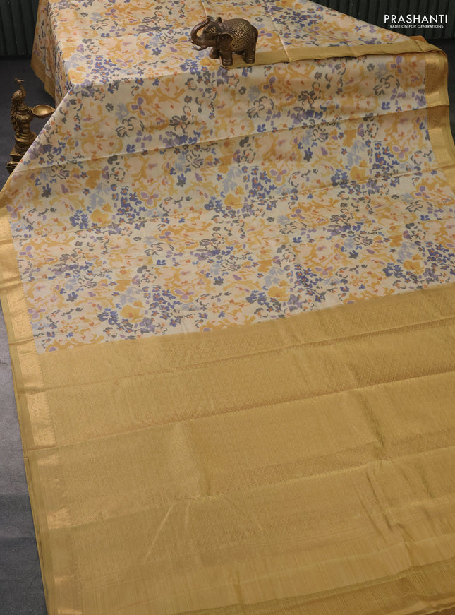 Bangalori semi silk saree beige and sandal with allover ikat weaves and zari woven border