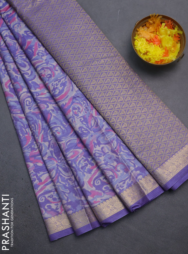 Bangalori semi silk saree lavender with allover ikat weaves and zari woven border