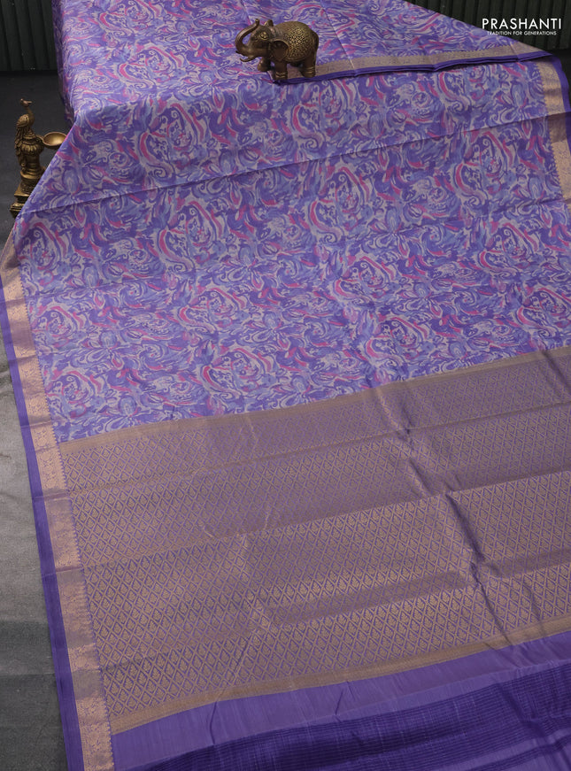 Bangalori semi silk saree lavender with allover ikat weaves and zari woven border
