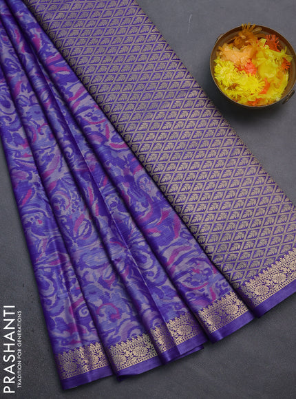 Bangalori semi silk saree violet with allover ikat weaves and zari woven border