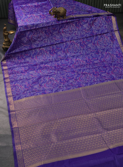 Bangalori semi silk saree violet with allover ikat weaves and zari woven border