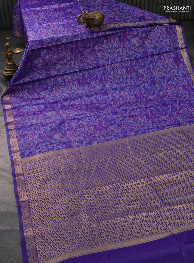 Bangalori semi silk saree violet with allover ikat weaves and zari woven border