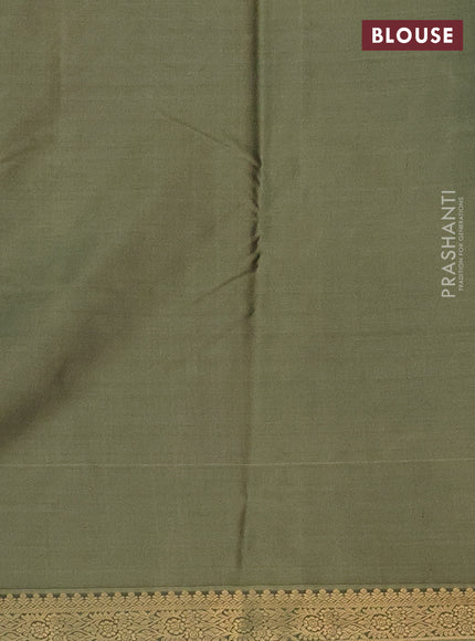 Bangalori semi silk saree olive green with floral design ikat weaves and zari woven border