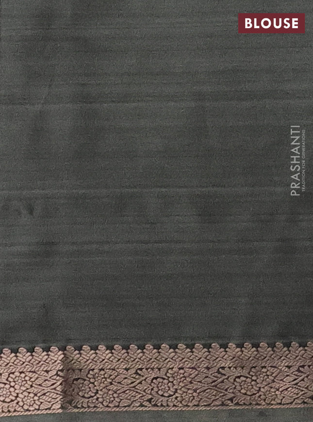 Bangalori semi silk saree grey with floral design ikat weaves and zari woven border