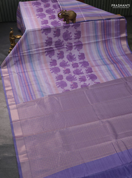 Bangalori semi silk saree pastel lavender with elephant butta ikat weaves and zari woven border