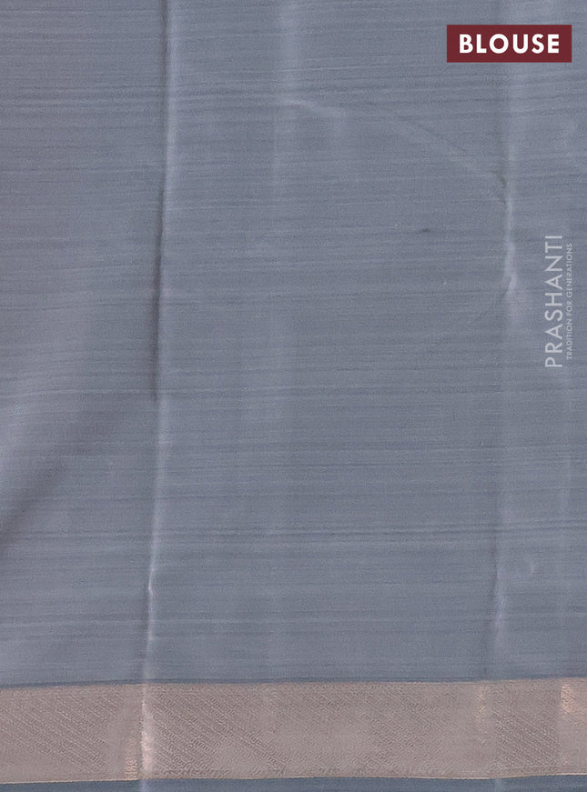 Bangalori semi silk saree pastel pink and grey with elephant butta ikat weaves and zari woven border