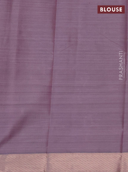 Bangalori semi silk saree peach pink and grey with elephant butta ikat weaves and zari woven border