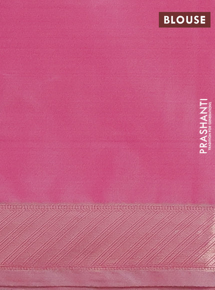 Bangalori semi silk saree pink with floral design ikat weaves and zari woven border