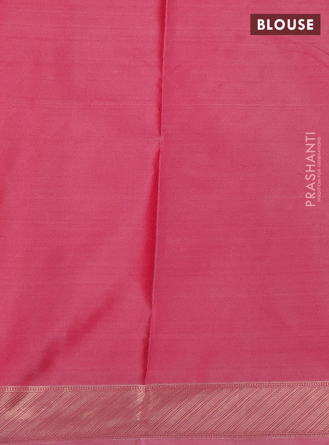 Bangalori semi silk saree peach pink with floral design ikat weaves and zari woven border