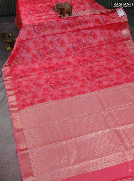 Bangalori semi silk saree peach shade with floral design ikat weaves and zari woven border
