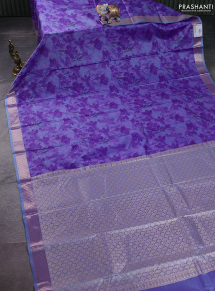 Bangalori semi silk saree lavender with floral design ikat weaves and zari woven border