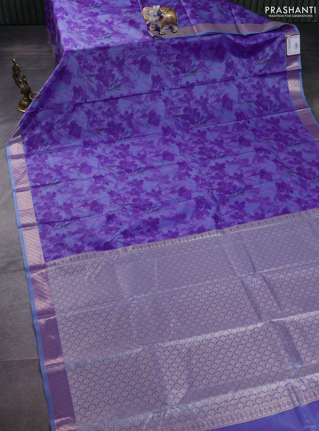 Bangalori semi silk saree lavender with floral design ikat weaves and zari woven border