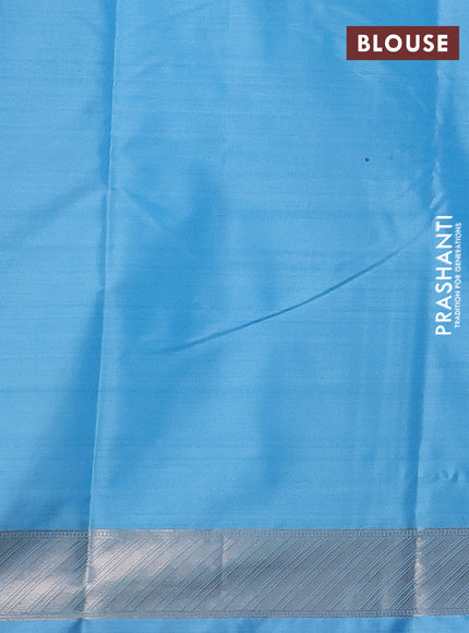 Bangalori semi silk saree light blue with floral design ikat weaves and zari woven border