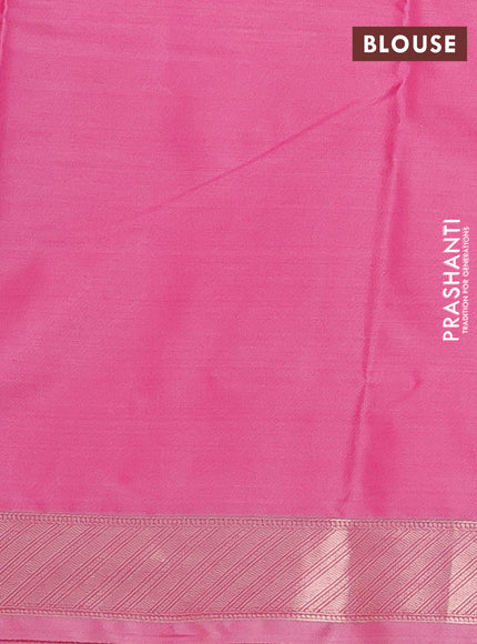 Bangalori semi silk saree peach pink with floral design ikat weaves and zari woven border