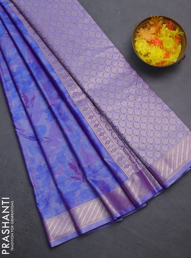 Bangalori semi silk saree lavender with floral design ikat weaves and zari woven border
