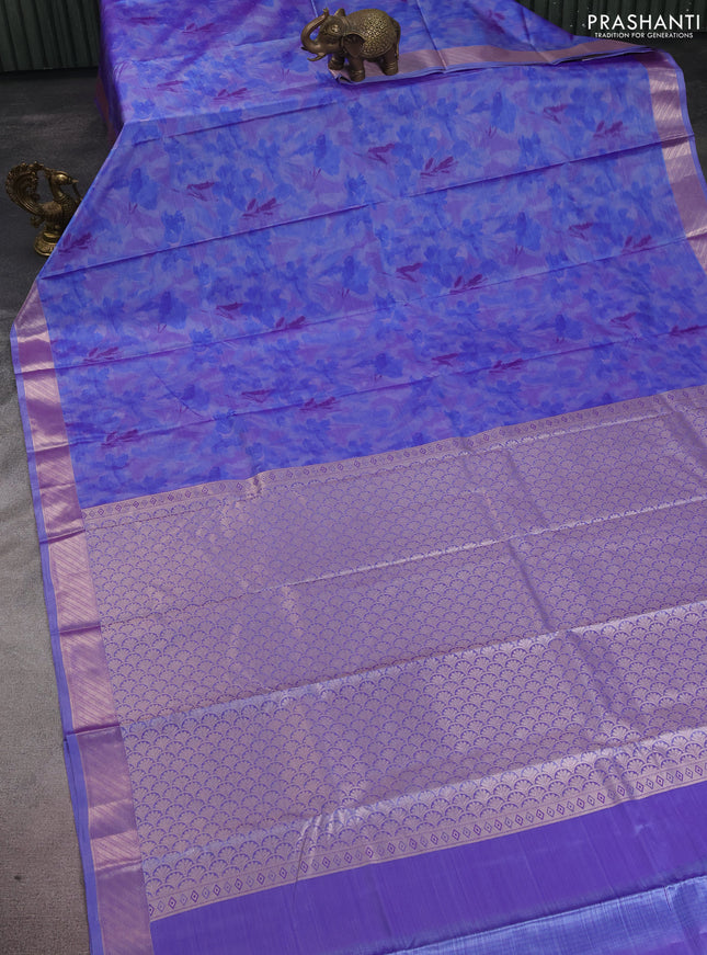 Bangalori semi silk saree lavender with floral design ikat weaves and zari woven border