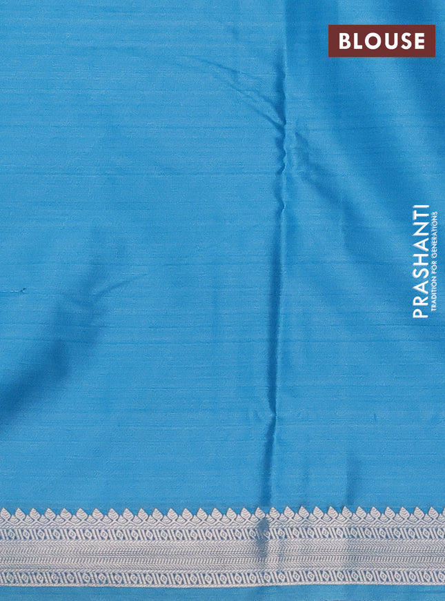 Bangalori semi silk saree teal blue and pink with allover elephant ikat butta weaves and zari woven border