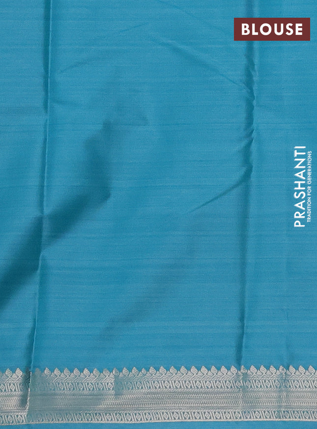 Bangalori semi silk saree teal blue with allover elephant ikat butta weaves and zari woven border